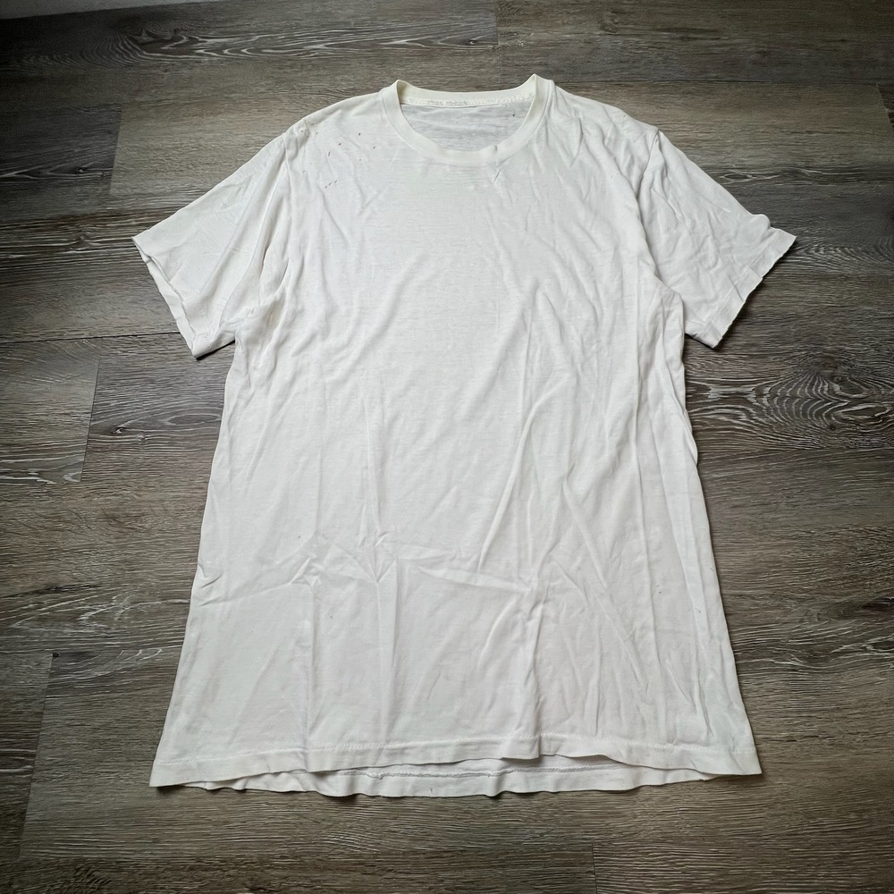 1960s combed cotton T-Shirt Mens Large White Distressed Short Sleeve tee